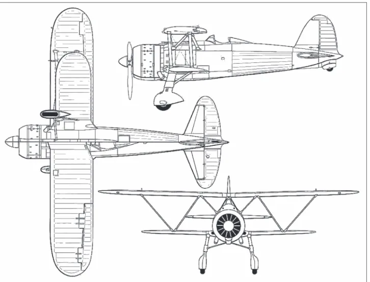 5. ábra. A FIAT CR.42–es vadászrepülőgépet három nézetből ábrázoló rajz