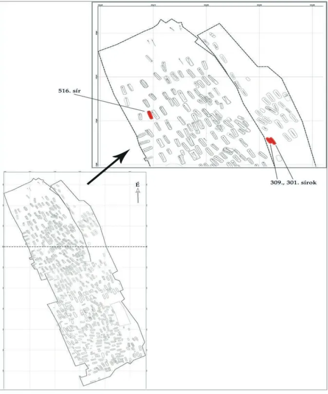2. ábra. Balatonudvari-Fövenyes temető térképe