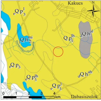 Fig. 1. the geological  environment of  Kakucs–turján  archaeological site. 