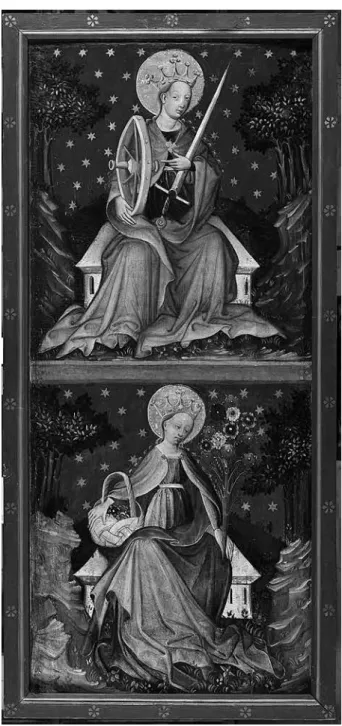 Fig. 1. Painter trained in Vienna: St. Catherine of Alexandria  and St. Dorothy, left stationary wing of a winged altarpiece, 