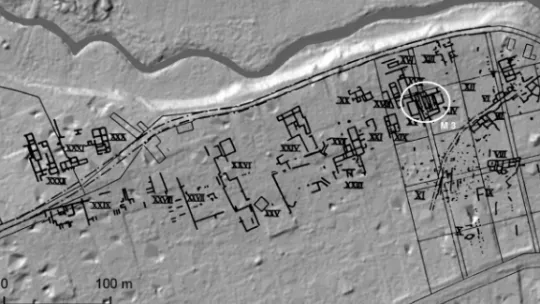 Fig. 4. Zgornji Breg after Jenny with location of the Third Mithraeum   (Cartography © GURS, Atlas okolja) 