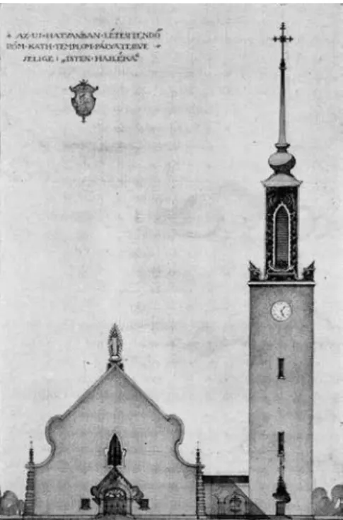 2. ábra. Az újhatvani r. k. templom pályázati terve, 1928 (Magyar Építőművészet 1928. 5 – 6
