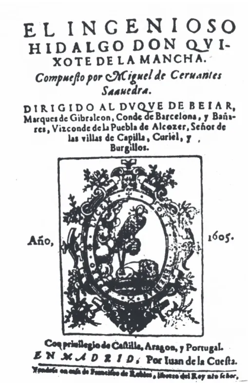 1. kép  A Don Quijote első, 1605. évi kiadásának fedőlapja. Reprint. Őrzőhely: Archivo General  de la Administración, Cultura, D