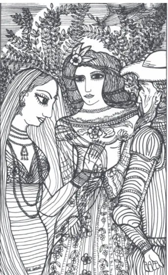 2. kép  Zoraida és Lucinda Don Quijotéval. Őrzőhely: Archivo General de la Administración,  Cultura, D