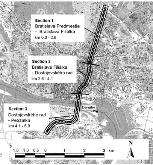 Fig. 1. General overview of the proposed TEN-T railway corridor section in Bratislava [3] 