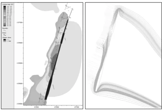Fig. 5. Expected increase in ground water  level after construction of the sealing wall 