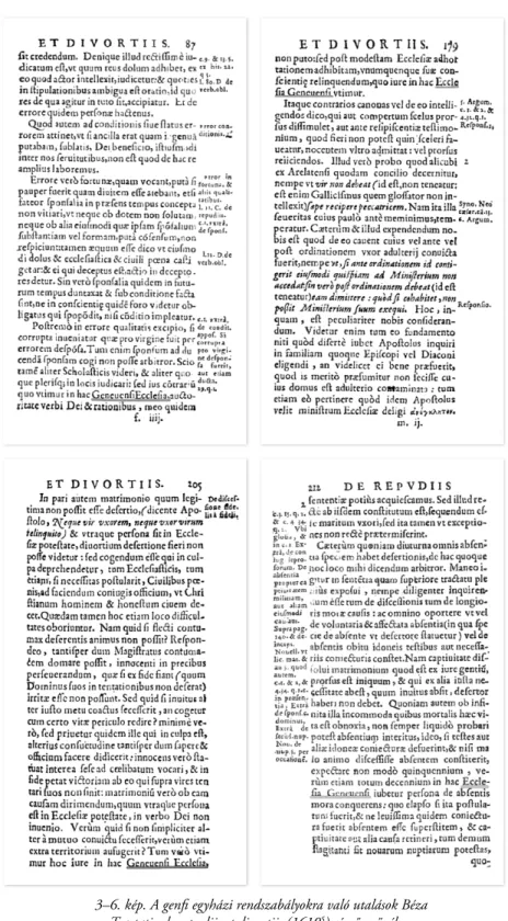 3–6. kép. A genfi  egyházi rendszabályokra való utalások Béza  Tractatio de repudiis et divortiis (1610 5 ) című művében