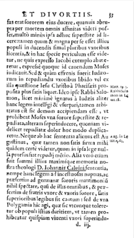 7. kép. Béza egyetlen hivatkozása Kálvin tanításaira a Tractatio  de repudiis et divortiis (1610 5 ) című művében