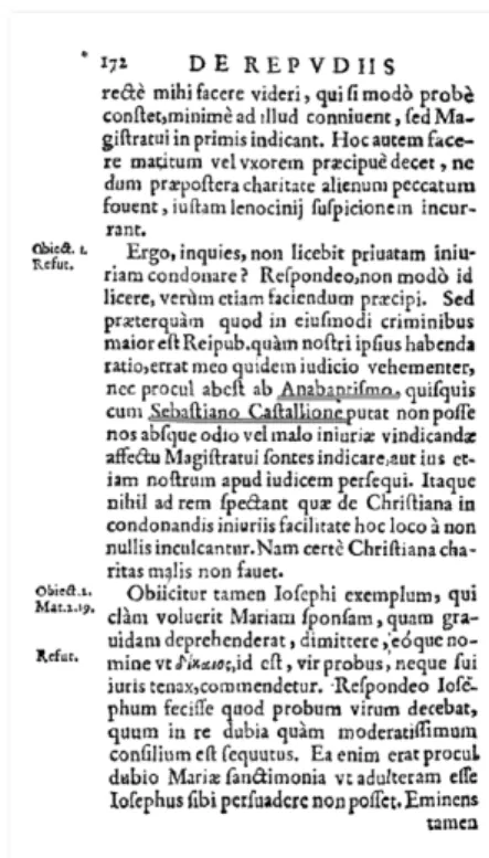 8. kép. Sebastian Castellio és az anabaptizmus említése  a Tractatio de repudiis et divortiis (1610 5 ) című műben
