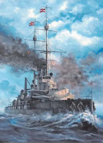 8. ábra. Színes festmény a hajóról (amely idealizált ábrázolás,  hiszen az árbócok csúcsán soha nem volt hadilobogó, illetve  egyszerre két lobogót sem alkalmaztak)