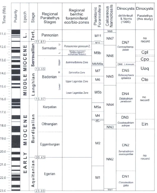 Table 7. Jiménez–Moreno, Gonzalo in Jiménez Moreno et al. 2006:  Early and Middle Miocene  dinoflagellate cyst stratigraphy of the Central Paratethys, Central Europe–Journal of  Micropaleonto-logy 25