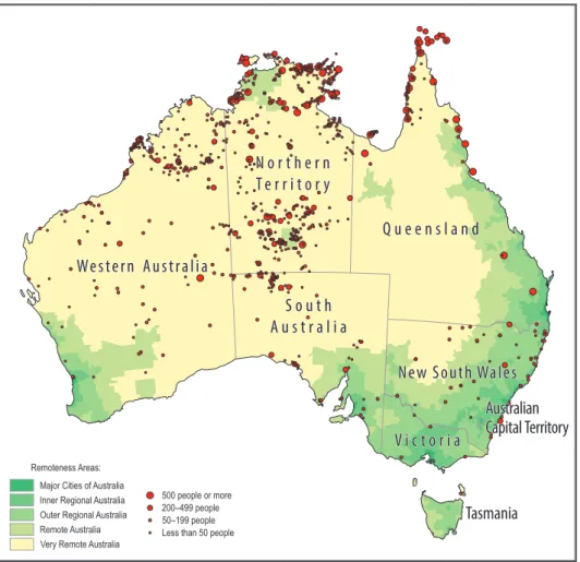 Fig. 1. Australia’s remoteness areas and Indigenous communities. Circles indicate relative size of Indigenous  communities