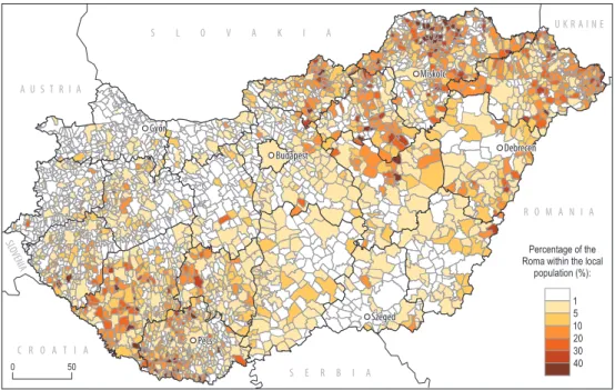 Fig. 3. Territorial distribution of the ethnic Roma population in Hungary (2011). Source: Authors’ edition based  on the 2011 Census data.