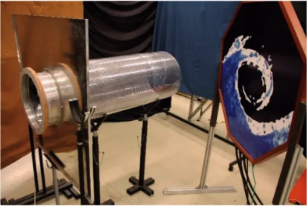 Figure 12. Measurement setup with the microphone array, the fan, and the acoustically transparent duct.