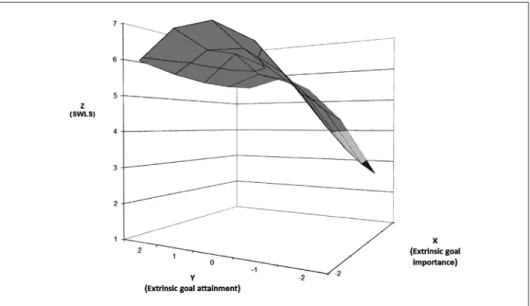 Figure 2. Satisfaction with Life as the result of the discrepancy between Extrinsic  Goal Importance and Goal Attainment