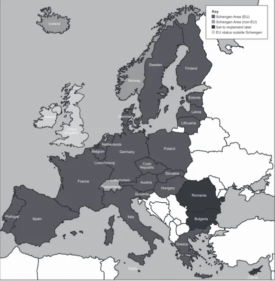 5. ábra: Az Európai Unió és határőrizeti rendszerének (schengeni zóna) országai  France SpainPortugal Ireland United Kingdom Belgium Netherlands GermanyDenmark PolandIcelandSweden FinlandItaly Turquie GreeceAustriaRepublicCzehSlovakiaHungaryCroatieSerbie R