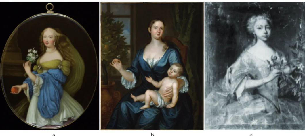 Fig. 7a. Peintre inconnu (d’après Peter Lely ?) : Portrait d’une femme inconnue. Cloisonnés