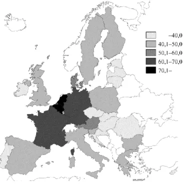 5. ábra. A gazdaság fő terület kompozit indexének értékei EU-tagországonként, 2010 