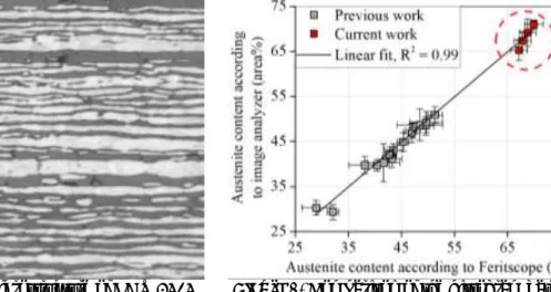 Figure 1. Etched microstructure of LDX 2404  base material (white is the austenite 