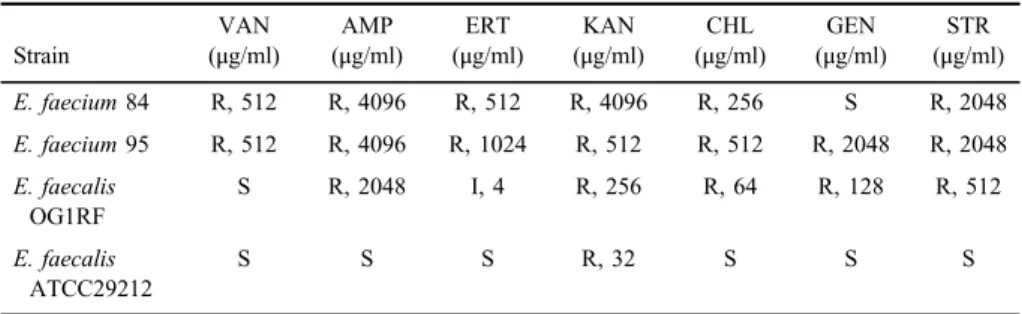 Table I. Antibiotic resistance phenotypes and MIC values of the strains