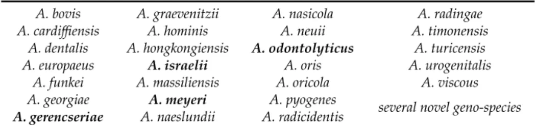 Table 1. Actinomyces species implicated in human infections [1,3,5,7,8,10,11].