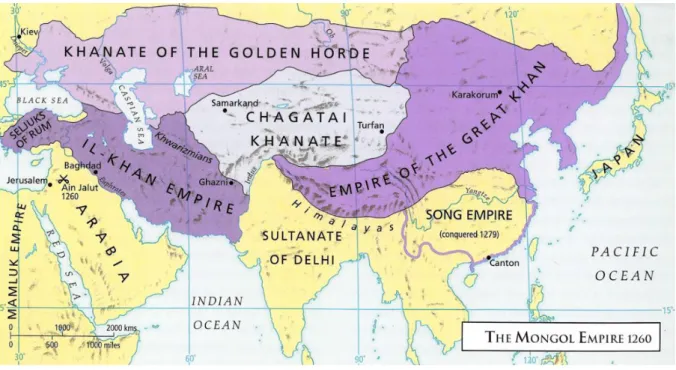 4. ábra: A Mongol Birodalom négy részulusza 1260.  
