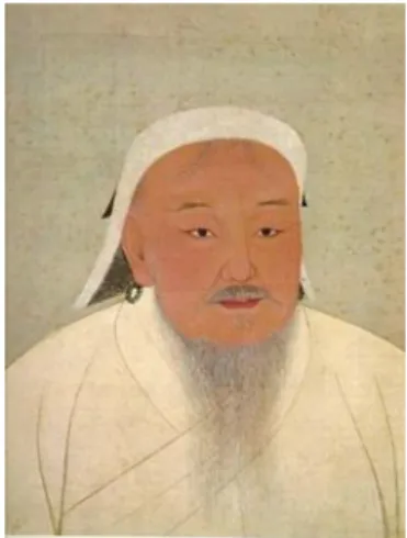 2. ábra: Dzsingisz kán 14.  századi ábrázolása  forrás:  https://hu.wikipedia.org/wiki/ Dzsingisz_mongol_nagyk%C 3%A1n#/media/F%C3%A1jl: Genghis_khan.jpg 