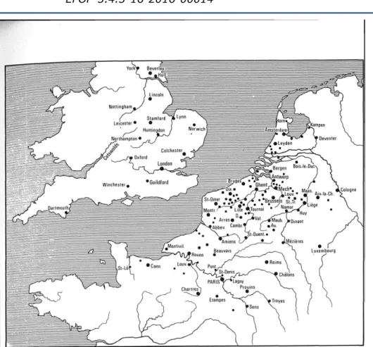 Figure 4. The industrial pole of the North. Textile industry firms' zone between Seine River valley and  Zuider Zee (F