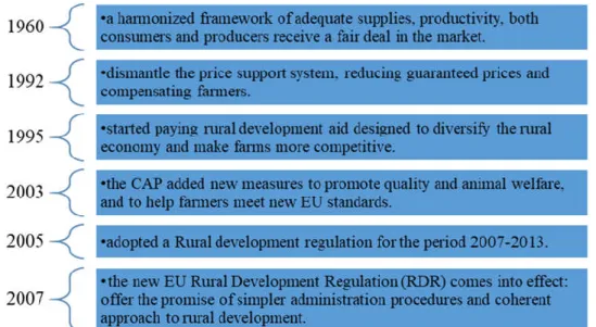 Figure 2. Evolution of rural development policy in the EU  (Borec et al., 2009, p: 41, 42 - Figure 2 by Own adaptation) 