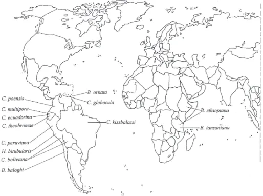 Fig. 1. Distribution of the studied genera and species