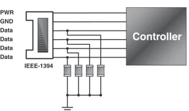 Figure 4. The Parallel connection for high voltage line  protection using an ESDA family device on RJ-45