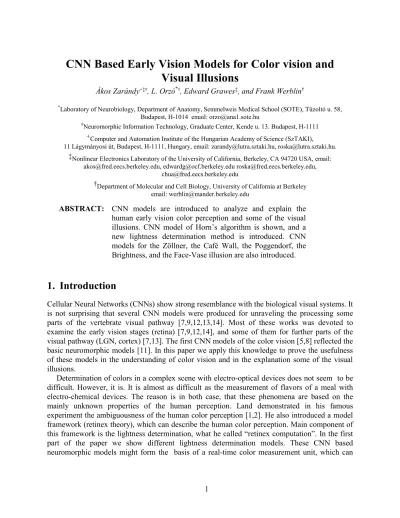 CNN Based Early Vision Models for Color vision and Visual Illusions