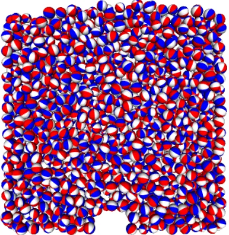 Figure 4.4 Sample cut of a clogged three-dimensional silo with cylindrical orifice and spherical particles from DEM simulations.