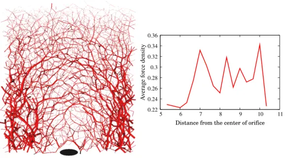 Figure 4.11 Left: Cross-section of the force network in case of DEM simu- simu-lations with spherical particles