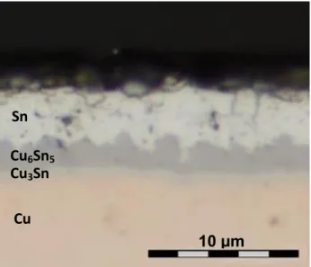 Figure 3.3. Intermetallic layer growing into the tin plating 10 µm 