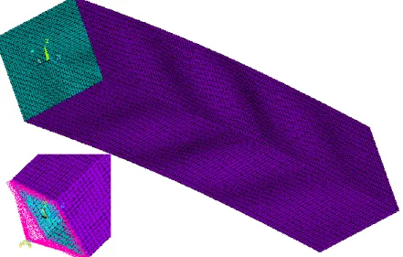 Fig. 47: Finite element model: mesh, imperfection shape, support conditions. 