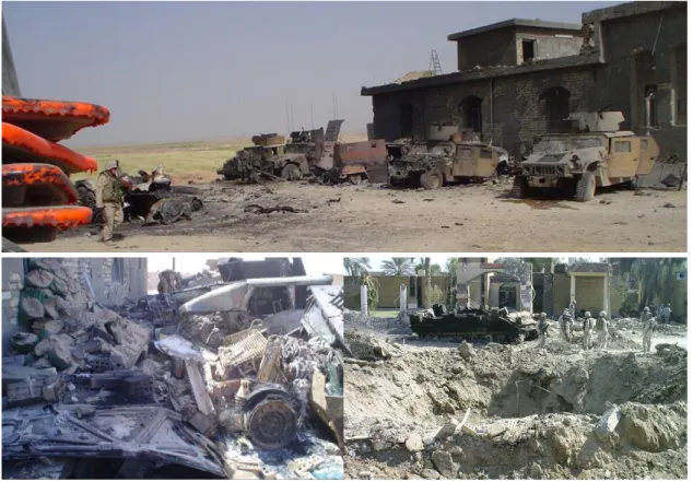 26. ábra - Robbanás közvetlen közelében lévő kiégett, megrongálódott páncélozott járművek 