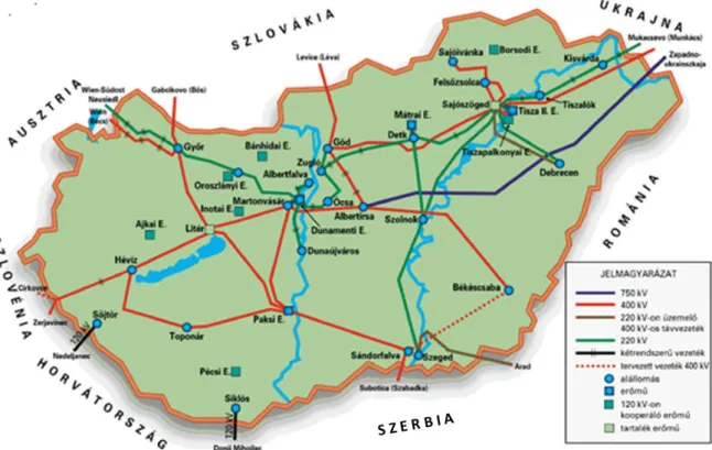 2. ábra: Magyarország NAF villamos energia átviteli rendszere [51] 