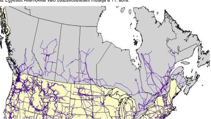 11. ábra. Kanada átviteli hálózata és az USA-val való összeköttetések [9] 