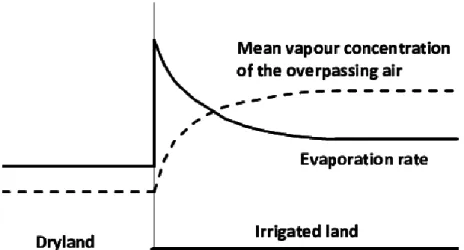 Figure 2.5. The effect of advected air that passing from dryland over an irrigated land  (McMahon et al., 2013) 