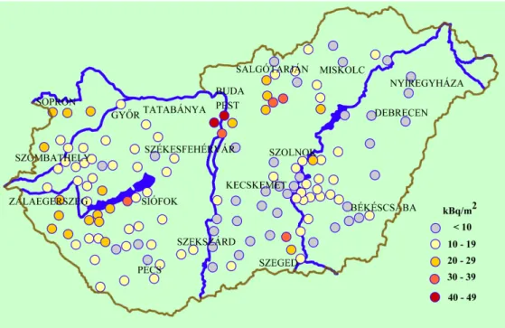 10. ábra: Talajfelszín Cs-137 szennyezettsége Magyarországon 1986-ban, a csernobili  baleset után (Pellet S