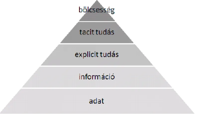 A 1. ábra a fogalmak egymásra épülését mutatja be, ahol a kétféle tudástípus (tacit és explicit  tudás) megkülönböztetése is megtörténik