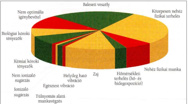 12. ábra: Munkahelyi terhelésnek és kóroki terhelésnek kitettek megoszlása Magyarországon 2001-ben