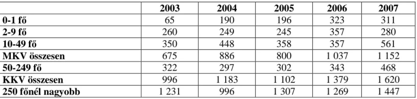 16. táblázat: A kett ı s könyvvitel ő  vállalkozások adózás el ı tti nyeresége reálértéken (2003-2007) 
