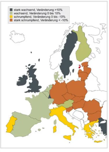 Abbildung 1: Prognostizierte Bevölkerungsentwicklungen in der EU-27 