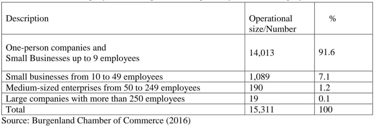 Table 6: Company size of Burgenland enterprises by number of employees 2014 