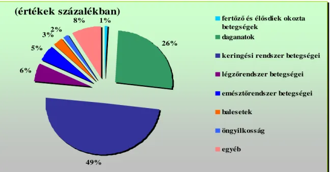 8. ábra: Halálozási okok megoszlása Magyarországon 2013-ban   Forrás: KSH (2014a) 