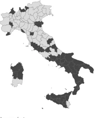 10. ábra: A területi tőke indikátorain végzett klaszteranalízis eredménye   az olasz megyék esetében  