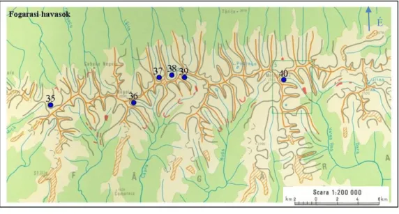 3. táblázat – A Fogarasi-havasok mintavételi pontjainak mintavétel időpontja, geokoordinátái,  tengerszint feletti magassága és területe