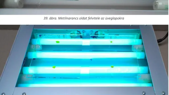40. ábra. Üveglapra felvitt metilnarancs oldat UV sugárzásnak kitéve 